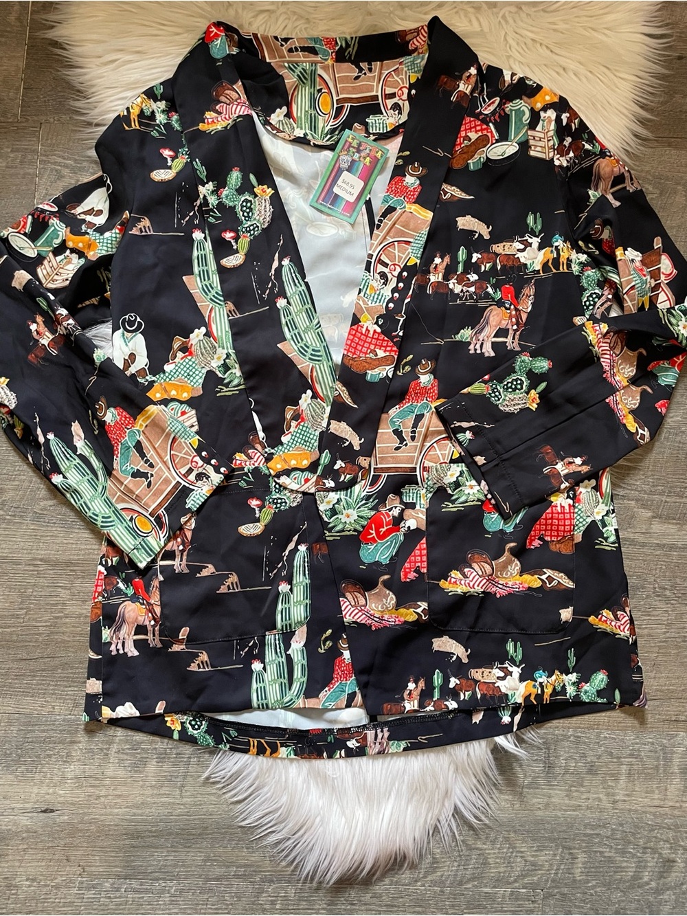 Black Western-Print Women's Blazer Jacket